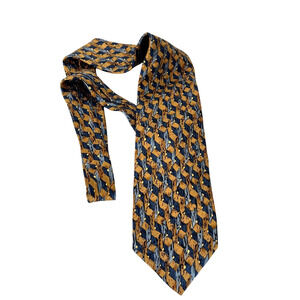 Vintage Cocktail Collection Novelty Label Mens Silk Tie 1990 Blue Gold Geometric